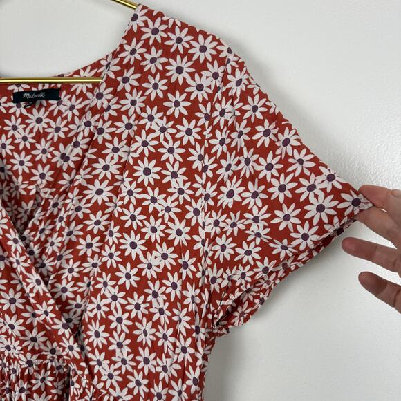 Madewell Clara Midi Dress Falling Daisies Surplice Short Sleeve Orange Sz XXL - Picture 12 of 13
